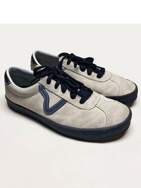 Vans Off the Wall Low Lace-up Sneakers 9.5 W 8 M Creme Beige Suede Blue Leather